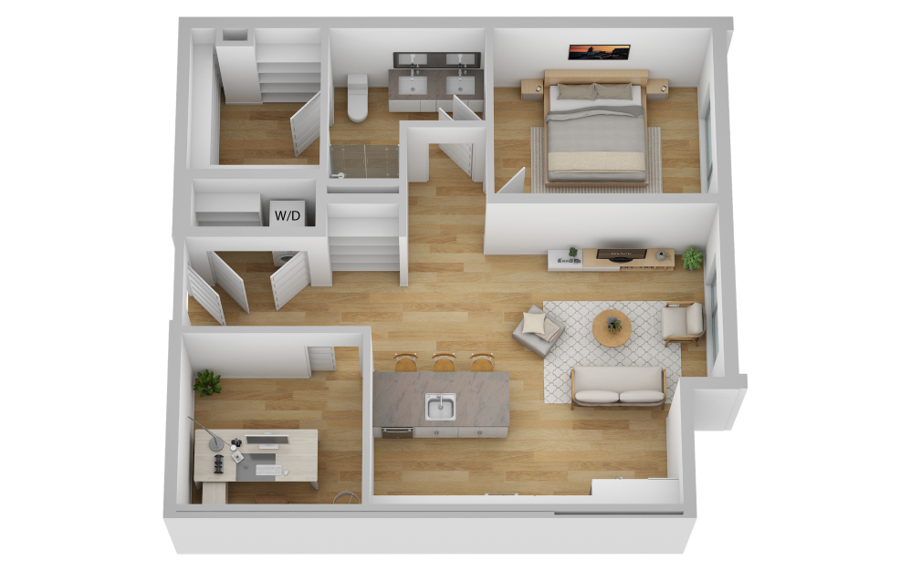 A10 - 1 bedroom floorplan layout with 1 bath and 896 square feet.