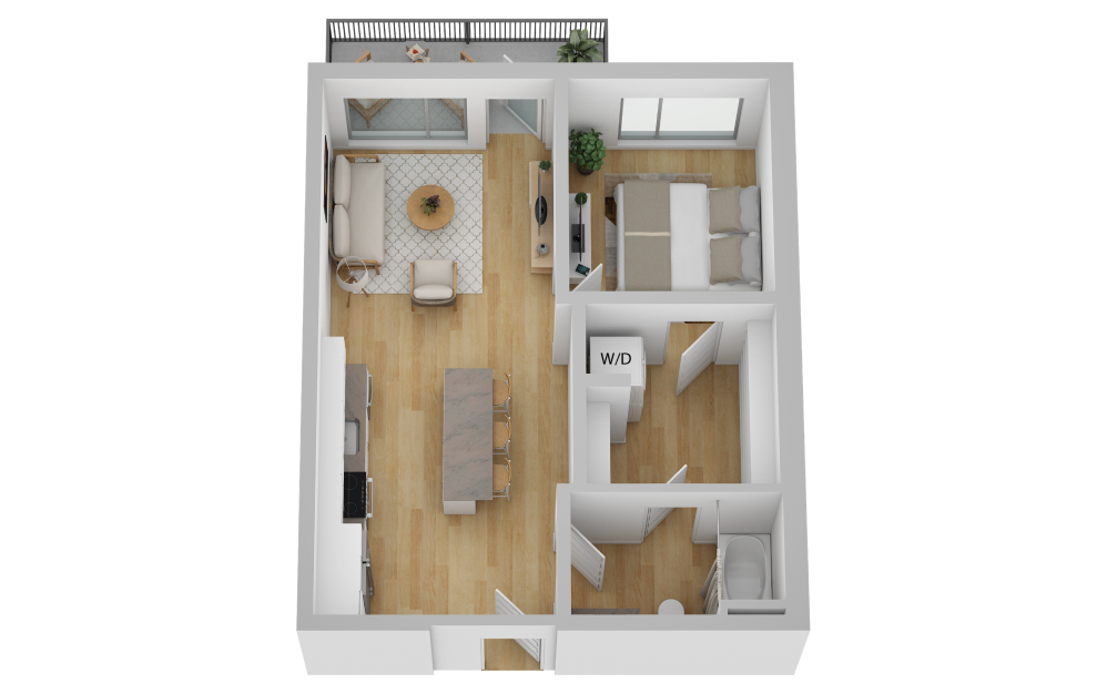 A1 - 1 bedroom floorplan layout with 1 bath and 596 square feet.