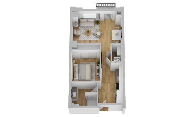 A2 - 1 bedroom floorplan layout with 1 bathroom and 618 - 632 square feet