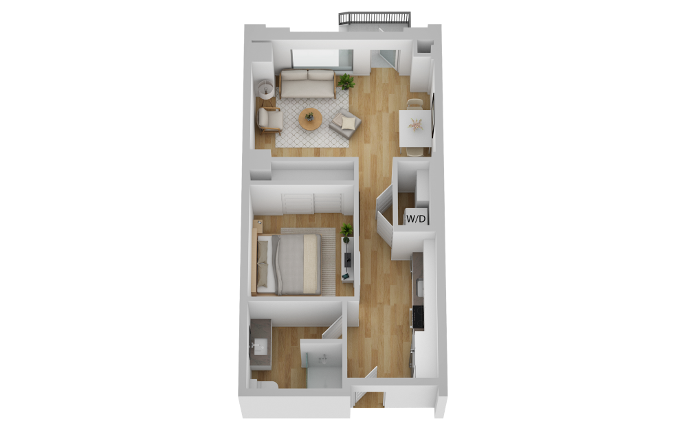 A2 - 1 bedroom floorplan layout with 1 bath and 632 square feet.