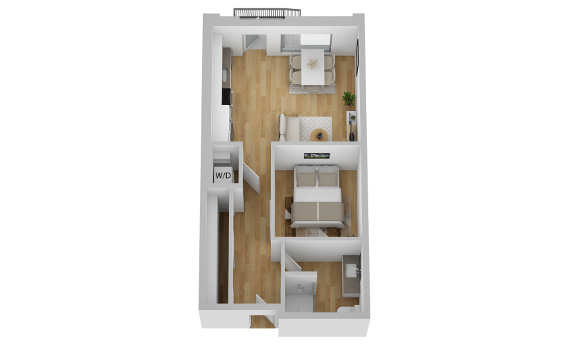 A2a - 1 bedroom floorplan layout with 1 bathroom and 632 square feet
