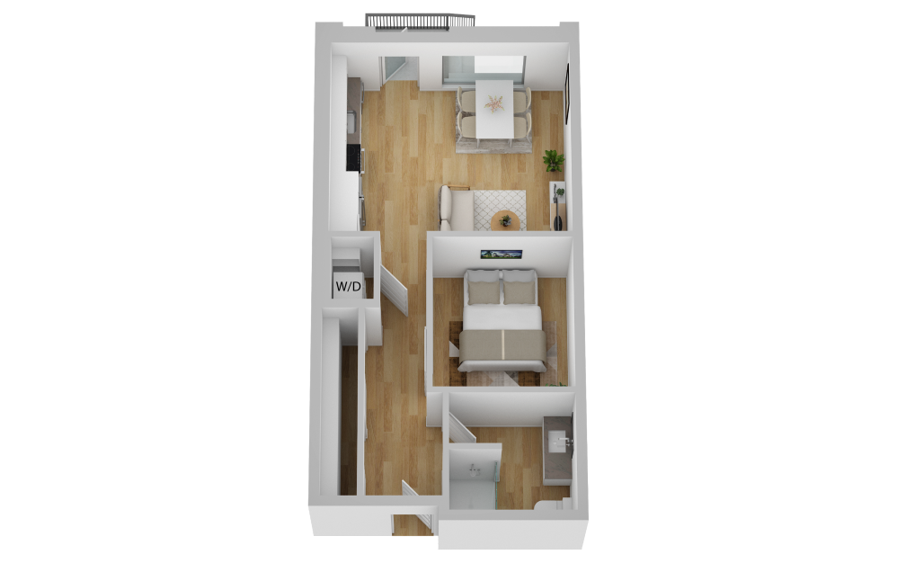 A2a - 1 bedroom floorplan layout with 1 bath and 632 square feet.