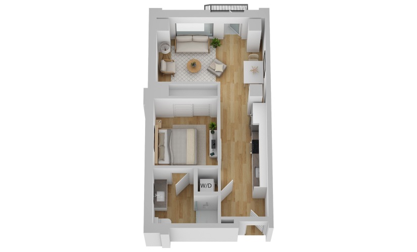 A2b - 1 bedroom floorplan layout with 1 bathroom and 618 square feet