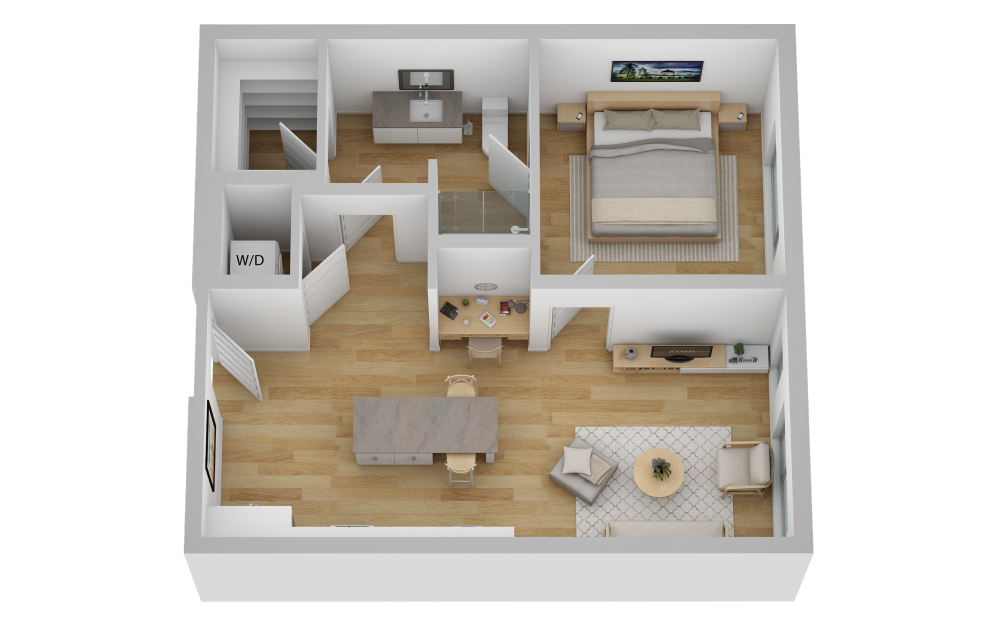 A3 - 1 bedroom floorplan layout with 1 bath and 643 square feet.