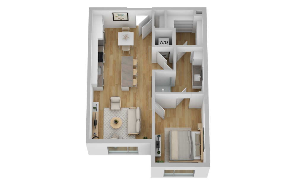 A4 - 1 bedroom floorplan layout with 1 bath and 670 square feet.