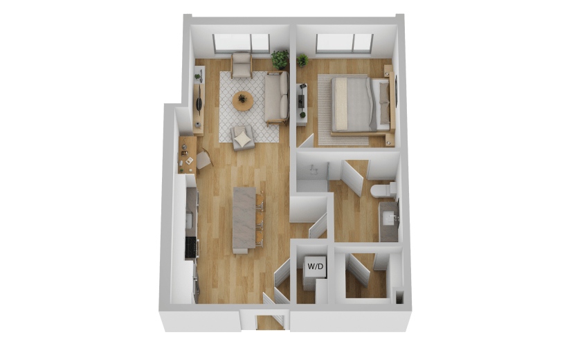 A5 - 1 bedroom floorplan layout with 1 bathroom and 675 square feet
