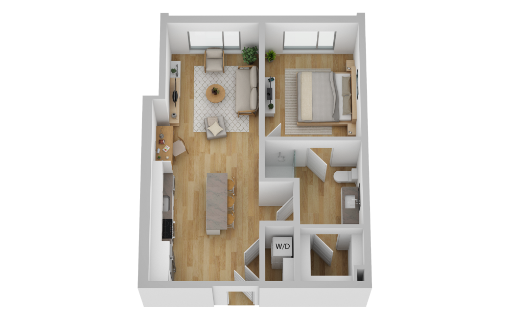 A5 - 1 bedroom floorplan layout with 1 bath and 675 square feet.