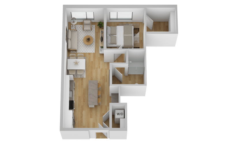 A6 - 1 bedroom floorplan layout with 1 bathroom and 685 square feet