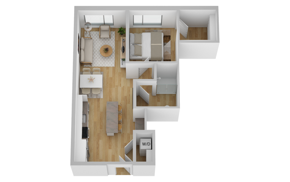 A6 - 1 bedroom floorplan layout with 1 bath and 685 square feet.