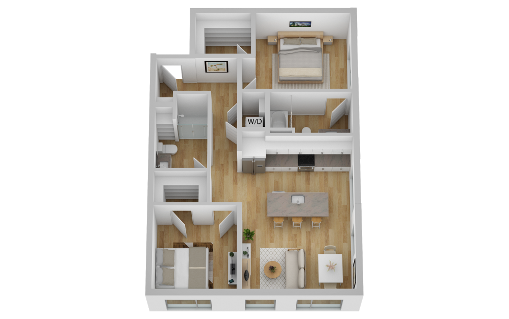 B1 - 2 bedroom floorplan layout with 2 baths and 1004 square feet.