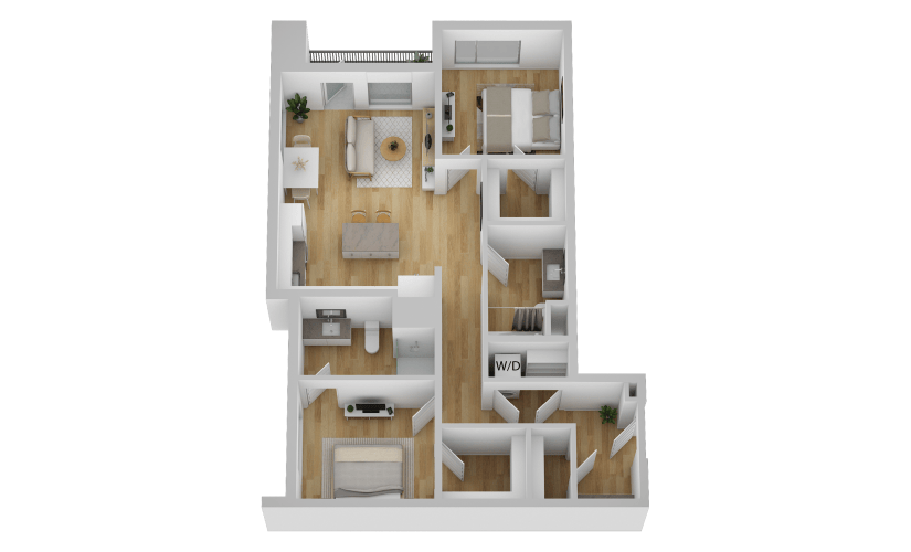 B2 - 2 bedroom floorplan layout with 2 bathrooms and 1110 square feet