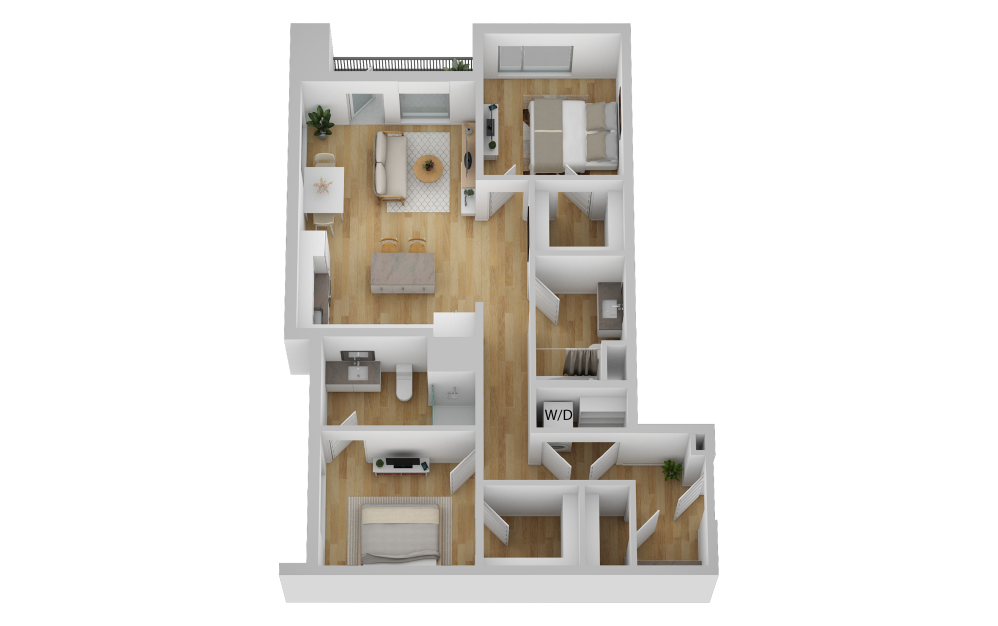 B2 - 2 bedroom floorplan layout with 2 baths and 1110 square feet.