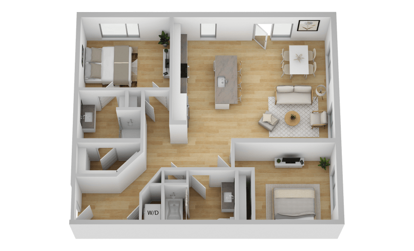 B4 - 2 bedroom floorplan layout with 2 bathrooms and 1152 square feet