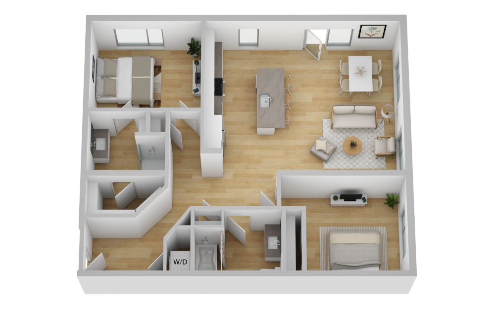 B4 - 2 bedroom floorplan layout with 2 baths and 1152 square feet.