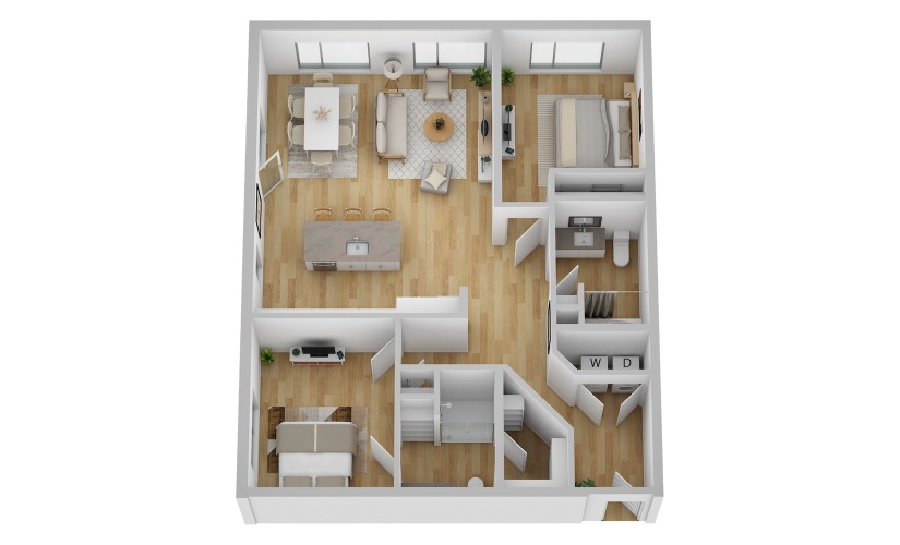 B4a - 2 bedroom floorplan layout with 2 bathrooms and 1152 square feet