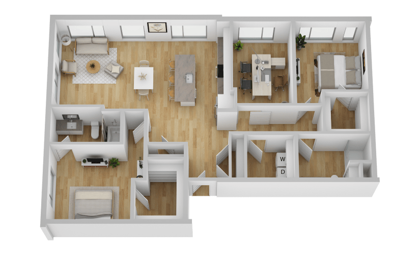 B6 - 2 bedroom floorplan layout with 2 bathrooms and 1523 square feet