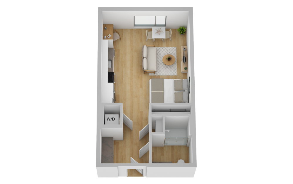 S1 - Studio floorplan layout with 1 bath and 523 square feet.