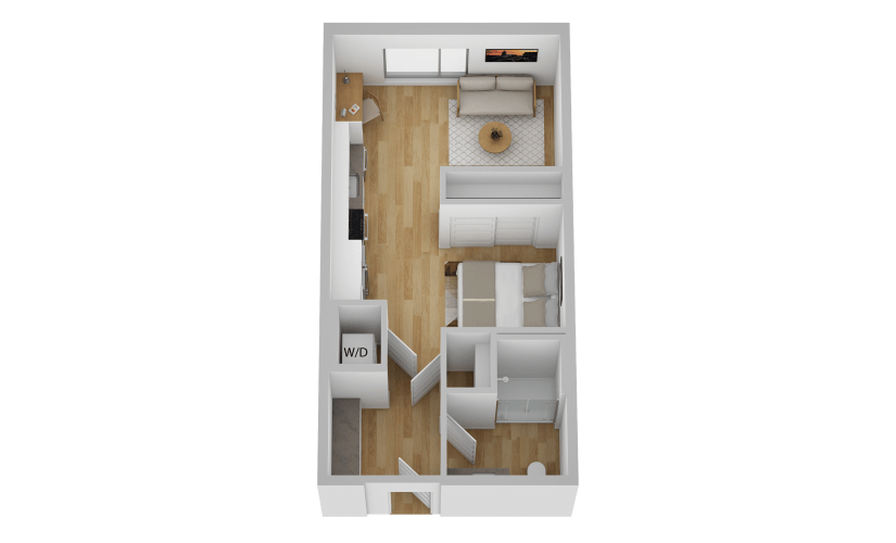 S2 - Studio floorplan layout with 1 bathroom and 523 square feet