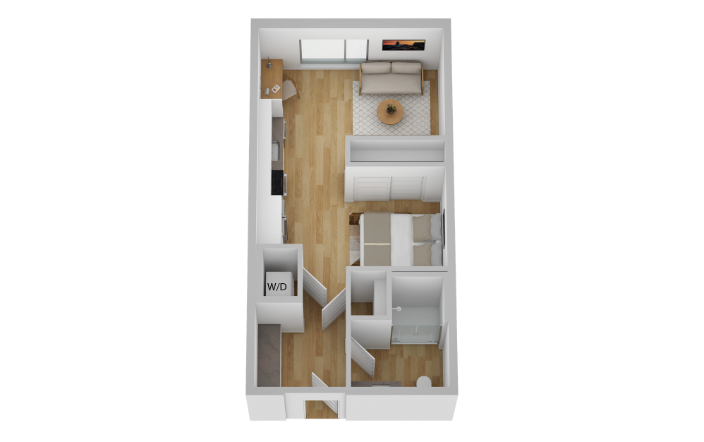 S2 - Studio floorplan layout with 1 bath and 523 square feet.