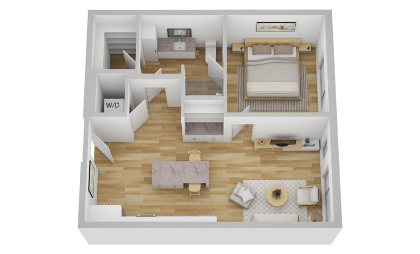 A3 - 1 bedroom floorplan layout with 1 bathroom and 643 square feet